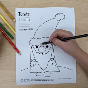 DIY Printable Swedish Tomte Coloring Page Teach Kids Language Learn ...