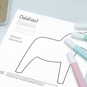 DIY Printable Dala Horse Coloring Book Page Craft Illustration Swedish ...