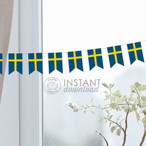 DIY Banner Printable Swedish Flag Bunting Garland Cupcake Toppers Sweden Christmas Tree Flags Svenska Flaggor Julgran Flaggan DOWNLOAD