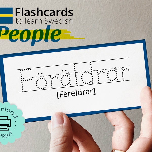 DIY Printable Swedish Words Flash Cards Teach Kids Adults Study Learn Languages People Basic Family Vocabulary Sweden Country Svenska Språk
