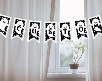 Halloween Ghost Banner DIY Printable Custom Boo Birthday Last Minute Class Classroom Party Decor Bunting Flags Decoration Sign DOWNLOAD
