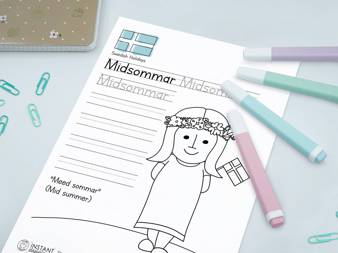 DIY Printable Swedish Learn Language Midsummer Coloring Page - Etsy