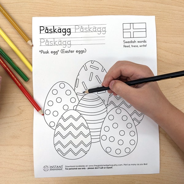 DIY Printable Swedish Easter Eggs Coloring Page Learn Language Countries of the World Kids Sweden Svensk Målarbok Påsk Målarsida Download