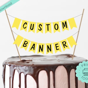 Pastel amarillo Topper Banner DIY imprimible SVG personalizado personalizado personalizable Cupcake bebé pato Bumble Bee ducha feliz cumpleaños DESCARGAR