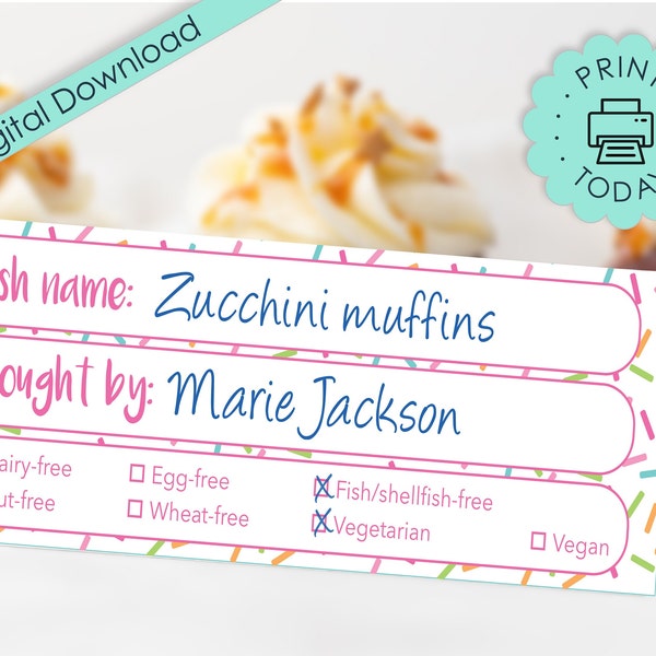 DIY Printable Food Cards Baby Sprinkle Allergy Form Sprinkles Party Menu Tents Potluck Ingredients Cute Sprinkled Decorations Decor DOWNLOAD