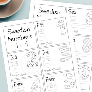 DIY Printable 1-10 Swedish Numbers Coloring Page Teach Kids Language Learn Counting Writing Tracing Sweden Country Svenska Siffror Målarsida