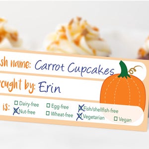 Food Cards Thanksgiving Allergy Form Friendsgiving Party Menu Tents Potluck Ingredients Fall Dinner Decorations Decor (Printable DOWNLOAD)