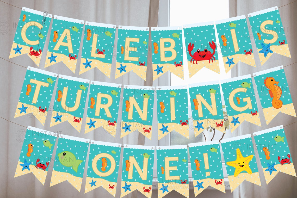 DIY Printable Under the Sea Banner Custom Name Ocean Birthday Etsy