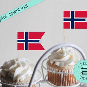 DIY Banner Printable Norwegian Flag Bunting Garland Party Decorations Cupcake Toppers Norway Christmas Tree Flags Norsk Flaget DOWNLOAD