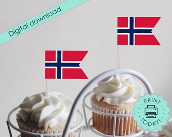 DIY Banner Printable Norwegian Flag Bunting Garland Party Decorations Cupcake Toppers Norway Christmas Tree Flags Norsk Flaget DOWNLOAD