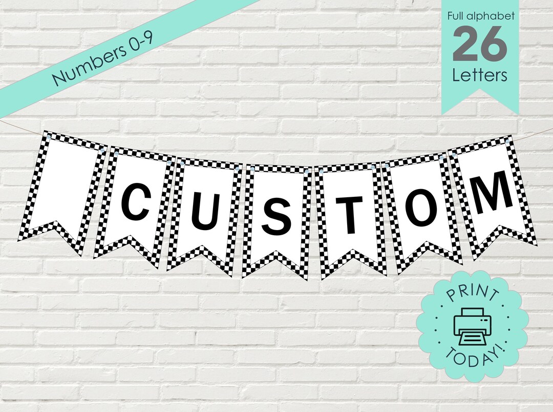 DIY Printable Banner Race Car Theme Custom Cars Birthday Black White ...