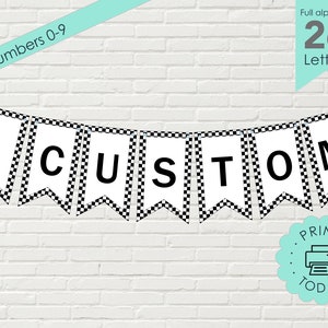 DIY Printable Banner Race Car Theme Custom Cars Birthday Black White ...