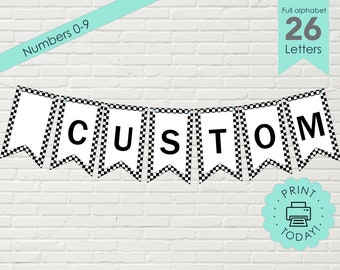 DIY Printable Banner Race Car Theme Custom Cars Birthday Black White Checkers Racing Baby Shower Banner Bunting Flags Decoration DOWNLOAD