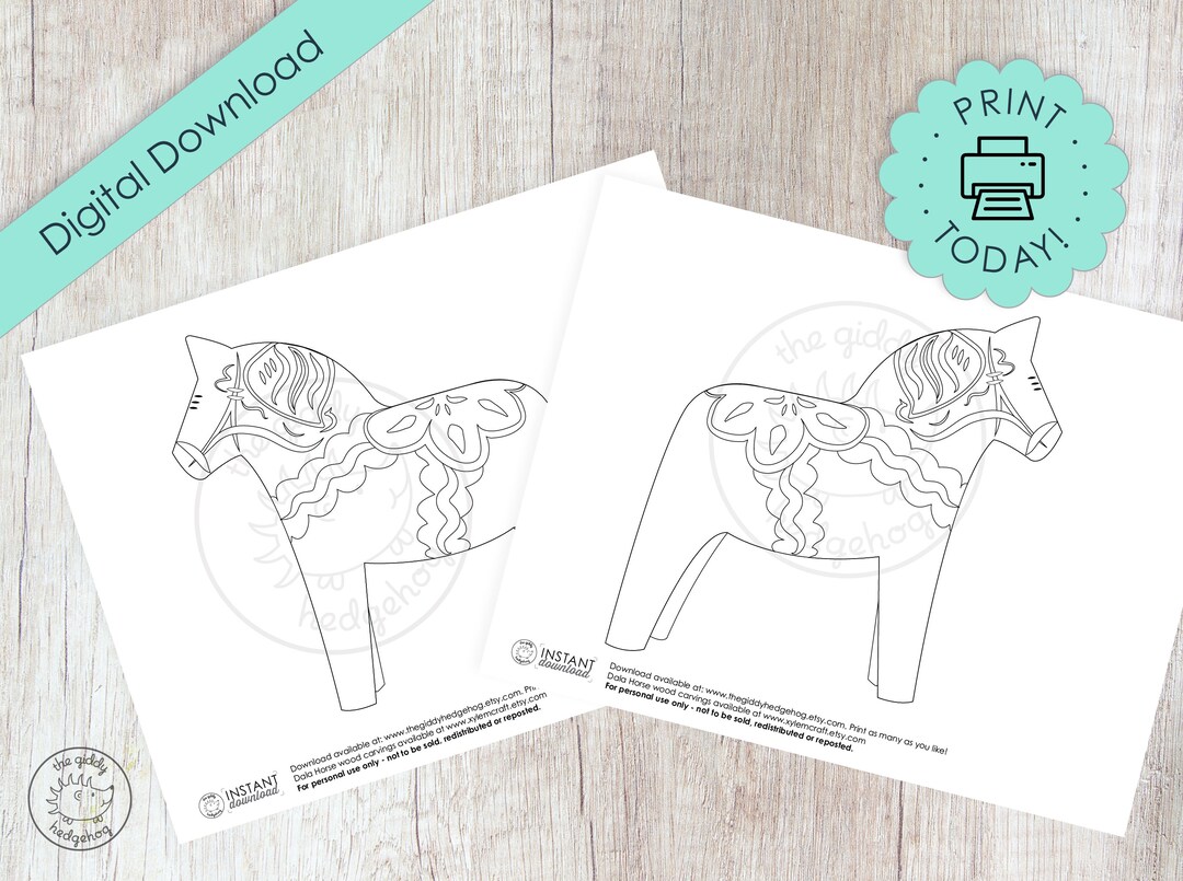 DIY Printable Dala Horse Coloring Book Page Craft Illustration - Etsy