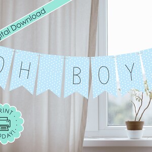印刷可能な DIY バナー Oh Boy! 誕生日カスタム リトル プリンス ベビーシャワー バナー パーソナライズされた名前 ベビー ブルー ウェルカム 芝生 庭 サイン ダウンロード