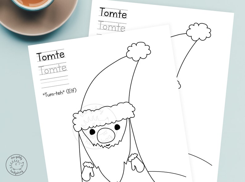 Tomte Writing DIY Printable Swedish Tomte Coloring Page Teach Kids Language Learn ...