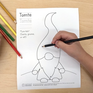 DIY Printable Swedish Tomte Coloring Page Teach Kids Language Learn Writing About Sweden Santa Christmas Elf Jul Målarbok Målarsida Download