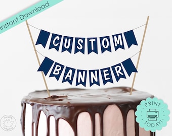 Banner Cake Topper Navy Blue Custom Dollhouse Party Decoration Birthday Party Wedding Bunting Personalized Printable DOWNLOAD