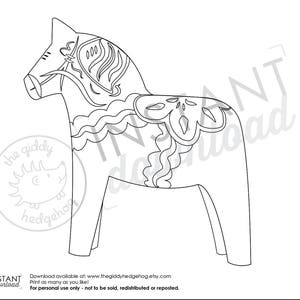 DIY Printable Dala Horse Coloring Book Page Craft Illustration | Etsy