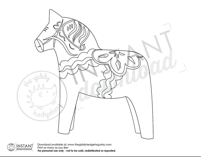 DIY Printable Dala Horse Coloring Book Page Craft Illustration - Etsy