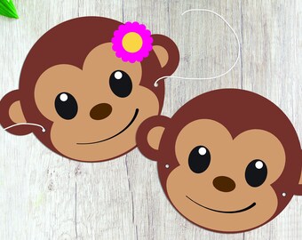 DIY Printable Monkey Masks Halloween Costume Girl Monkey Mask Pattern Masquerade Ape Boy Monkey Birthday Monkey Baby Photo Prop Download