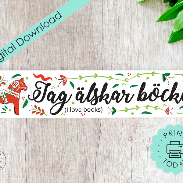 Printable DIY Bookmarks Dala Horse Swedish Dalahäst Red Sweden Dalarna Book Bokmärke Horse Swede Decoration Party Favors INSTANT DOWNLOAD