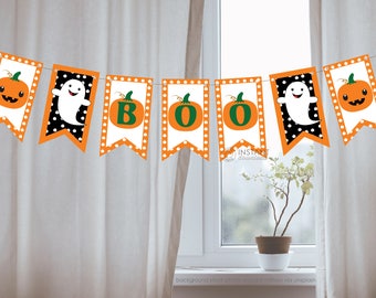 DIY Printable Banner Custom Halloween Birthday Baby Shower Fall Autumn Thanksgiving Theme Orange Spooky Ghost Flags Sign Decoration DOWNLOAD
