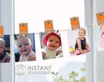 DIY Printable Banner 0-12 Month Numbers Autumn Fall Photo Decorations Monthly Baby Photo Display Favor Bag 1st Birthday Pumpkin DOWNLOAD