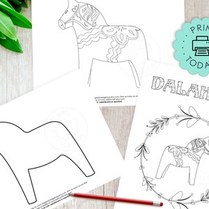 DIY Printable Dala Horse Coloring Book Page Craft Illustration Swedish ...