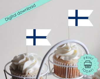 DIY Banner Printable Finnish Flag Bunting Garland Party Decorations Cupcake Toppers Finland Christmas Tree Flags Suomi Suomen Lippu DOWNLOAD