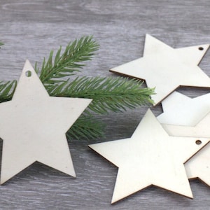 Christmas Wood Star Ornament- 5 Pieces- Laser Cut Unfinished- approx. 3.375&quot;- DIY Craft Supply- Holiday Winter Tree