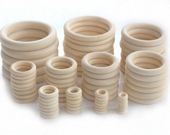 Wood Macrame Rings- MULTIPLE SIZES- Unfinished Natural Round Wooden Circle DIY Bulk Craft Supplies- 15/20/25/30/40/50/60/70/80/90/100mm