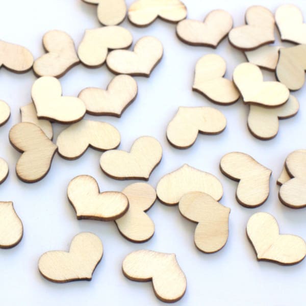 Heart Wood Shapes- 50 Pieces- Laser Cut Unfinished- Approx 25mm- MINI TINY DIY Craft Supply Charms