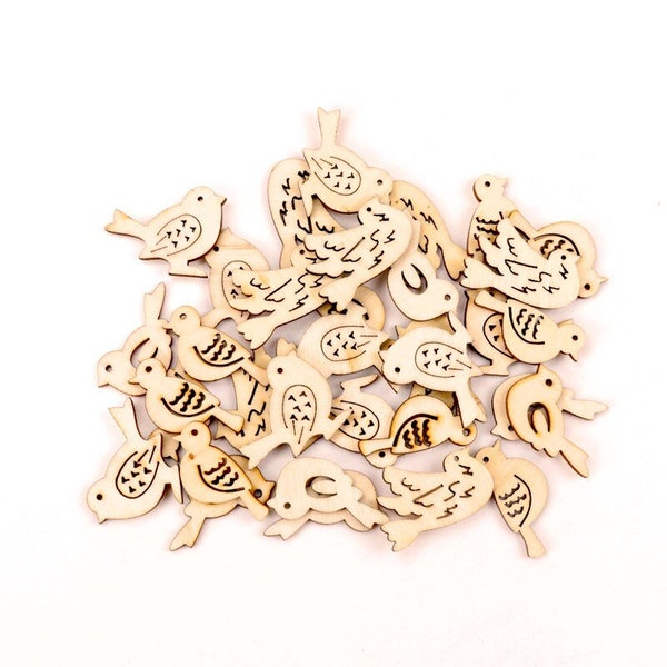 Wood Bird Shapes- 20 Pieces Assorted- Laser Cut Unfinished- Spring Easter- 40 mm MINI TINY DIY Craft Supply Charms