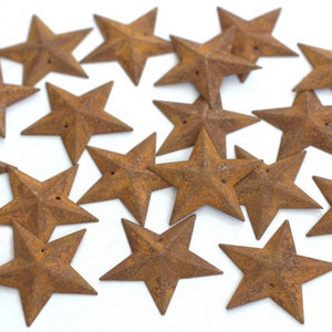 Metal Stars Rustic- SET OF 10 Pieces- Rusty Finish 1.75&quot; Star Shapes- Primitive Barn Country Patriotic Flag Home Decor