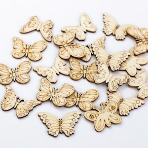 Wood Butterfly Shapes- 20 Pieces Assorted- Laser Cut Unfinished- Spring Easter Summer- Approx. 1.25-1.5&quot; MINI TINY DIY Craft Supply Charms