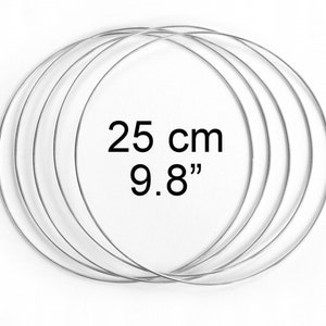 May include: Five silver metal hoops, each measuring 9.8 inches in diameter. The hoops are stacked on top of each other.