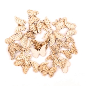 Wood Butterfly Shapes- 20 Pieces Assorted- Laser Cut Unfinished- Spring Easter Summer- Approx. 1.25-1.5" MINI TINY DIY Craft Supply Charms