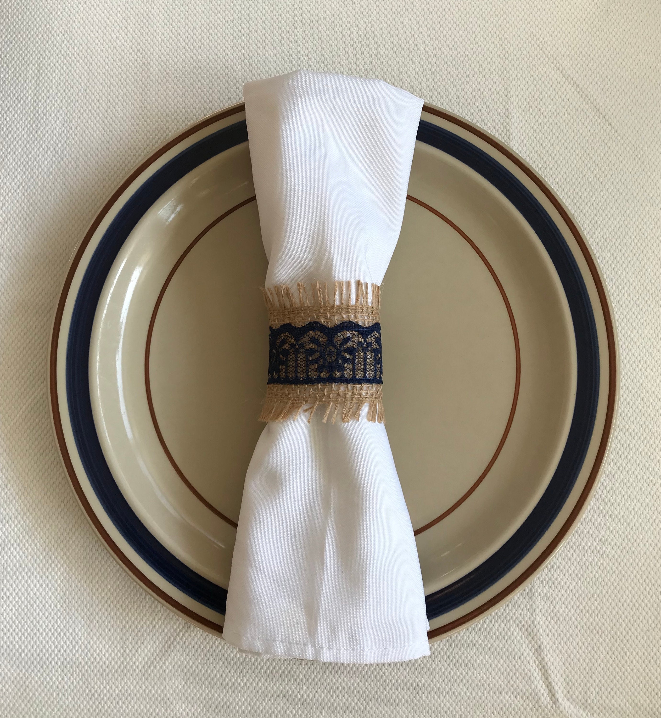 10 Burlap Lace Napkin Rings Navy Lace Napkin Rings Etsy Australia