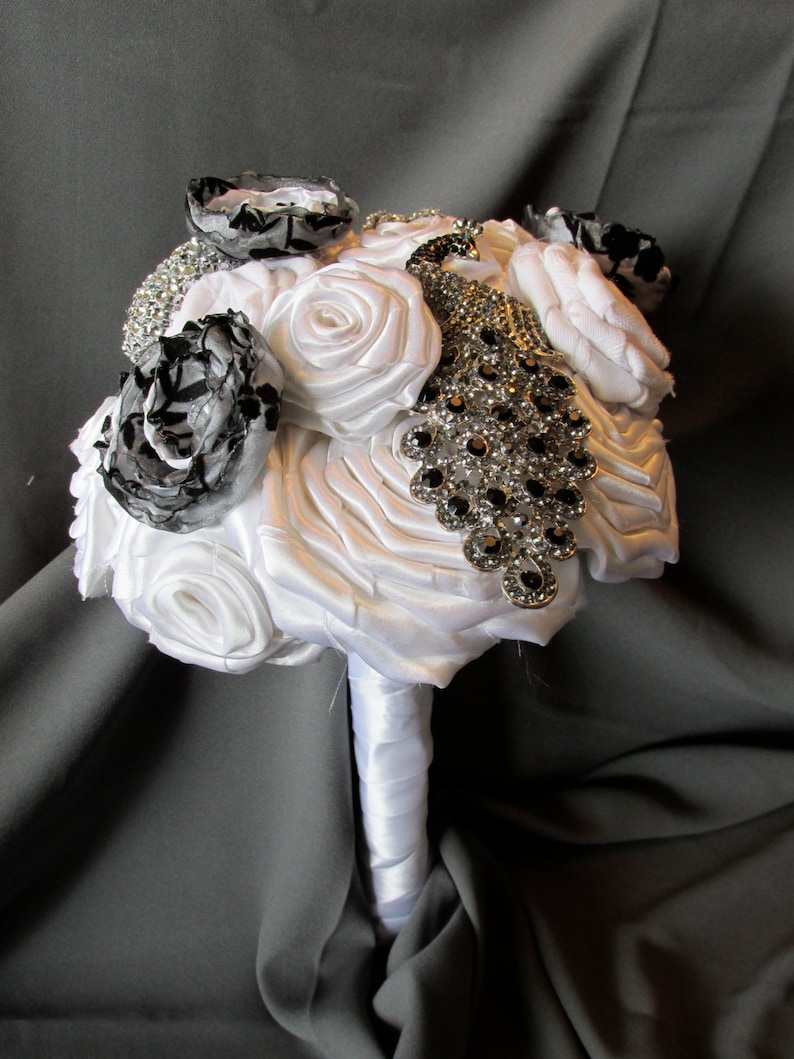 White Fabric Flower Bouquet Wedding Bouquet Black and White Bouquet