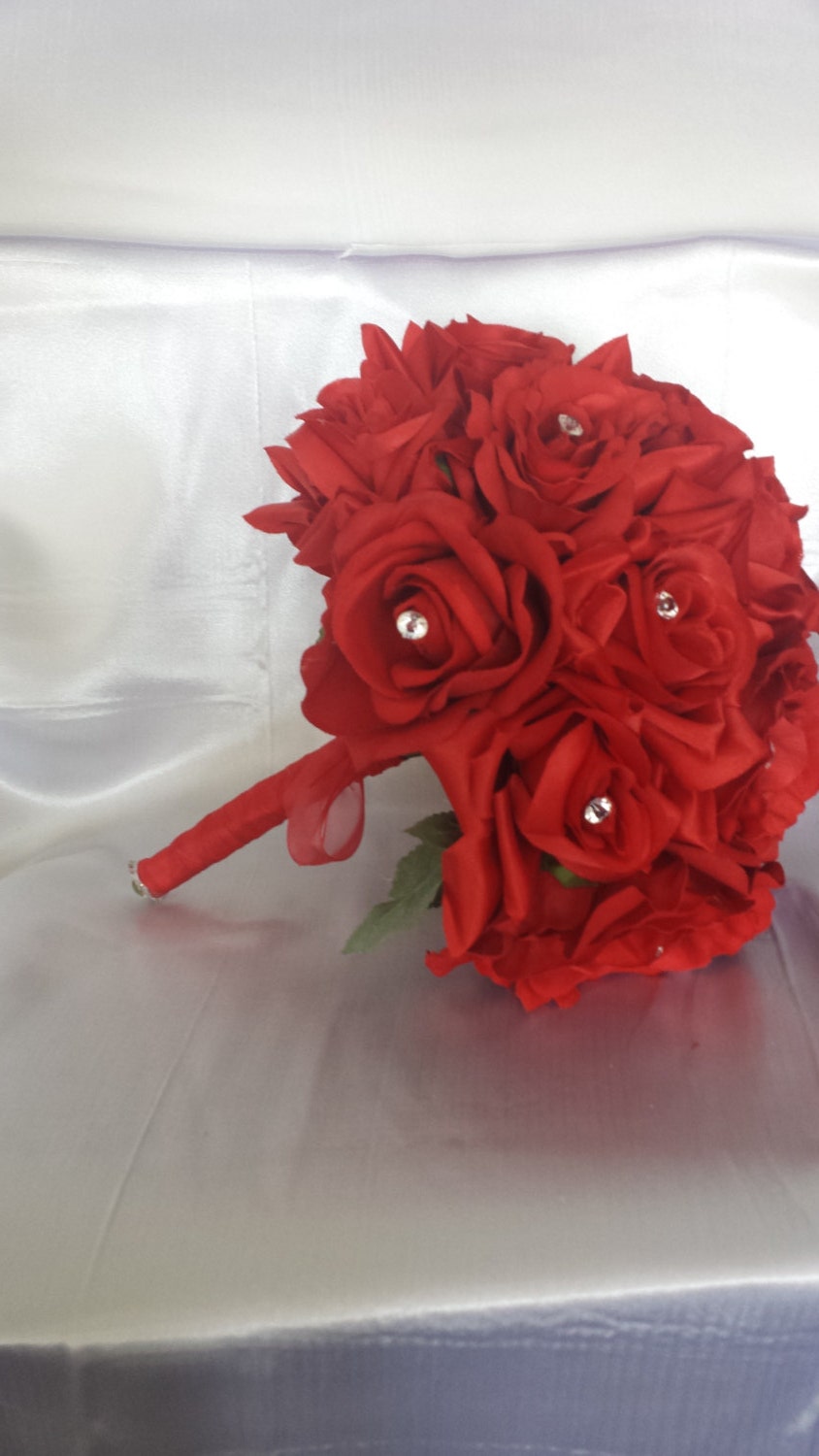 Wedding Bouquet Red Rose Wedding Bouquet Faux Flowers Fake Etsy