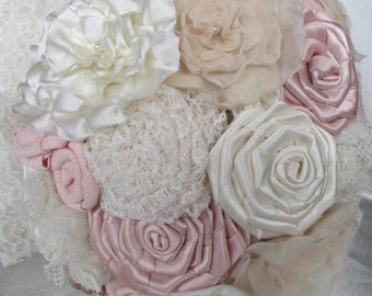 Wedding Bouquet Vintage - Fabric Flower Wedding Bouquet - Bridal Wedding Bouquet - Fancy Wedding - Blush/Ivory Fabric Bouquet