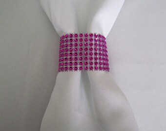 SOLD in PACKS of 20 Hot Pink Napkin Rings - Fuchsia Rhinestone Napkin Rings / Table Setting Decor