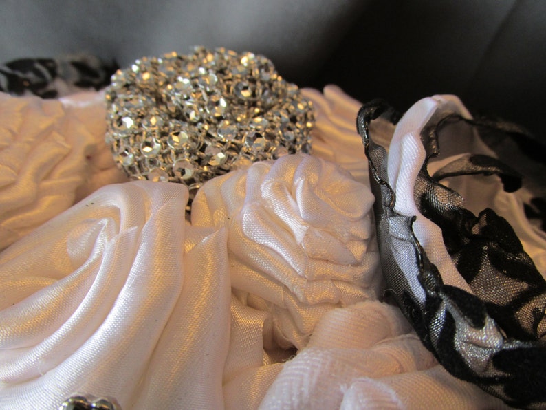White Fabric Flower Bouquet Wedding Bouquet Black and White Bouquet