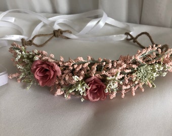 Bridal Crown - Wedding Bridal Crown - Faux Flower Bridal Headpiece - Bridal Hair Accessory - Boho Crown - Flower Crown