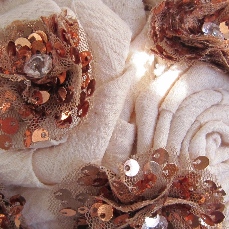 Wedding Bouquet Ivory and Copper Wedding Fabric Flower Bouquet Copper