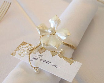 Pearl and Vintage Gold Wire Napkin Rings - 8 PCS