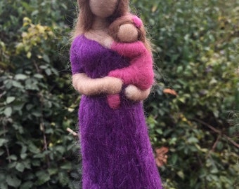 Ready To ship Needle Felted Mother and Daughter Toddler Wool Figure