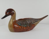 Red Teracotta Pottery Duck Planter Figurine Sculpture Statue Hand Painted Brown Beige Tan Green Colors Northern Pintail Duck Decoy Design