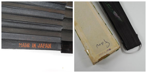 Japanese Hand Painted Folding Hand Fan Black Lacq… - image 10